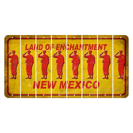 New Mexico Yellow Land of Enchantment Cut License Plate Strips (Set of 8) Soldier - Saluting