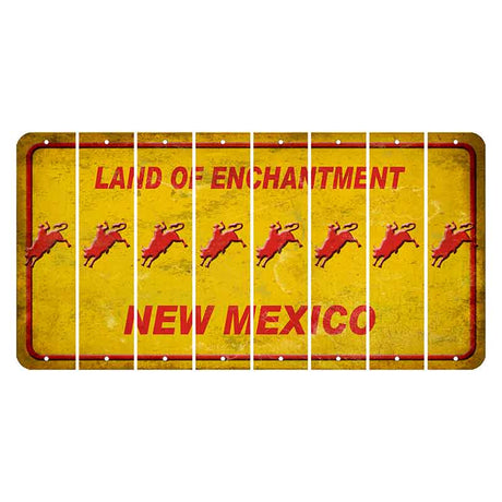 New Mexico Yellow Land of Enchantment Cut License Plate Strips (Set of 8) Bull Rider