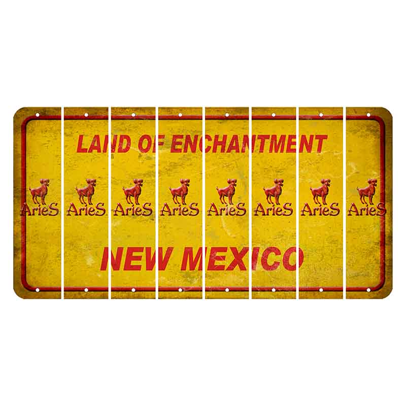 New Mexico Yellow Land of Enchantment Cut License Plate Strips (Set of 8) Zodiac Sign - Aries