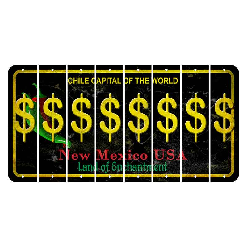 New Mexico Black Chile Cut License Plate Strips (Set of 8) Dollar Sign