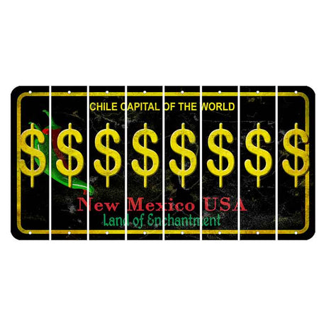 New Mexico Black Chile Cut License Plate Strips (Set of 8) Dollar Sign