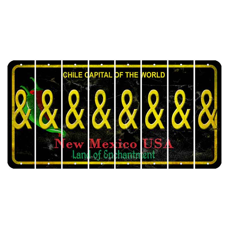 New Mexico Black Chile Cut License Plate Strips (Set of 8) And Sign