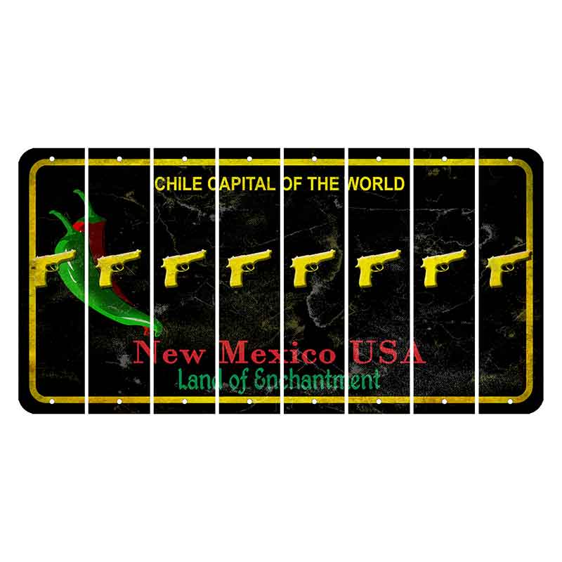 New Mexico Black Chile Cut License Plate Strips (Set of 8) Handgun