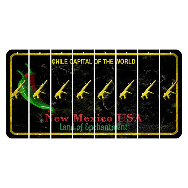 New Mexico Black Chile Cut License Plate Strips (Set of 8) Submachine Gun