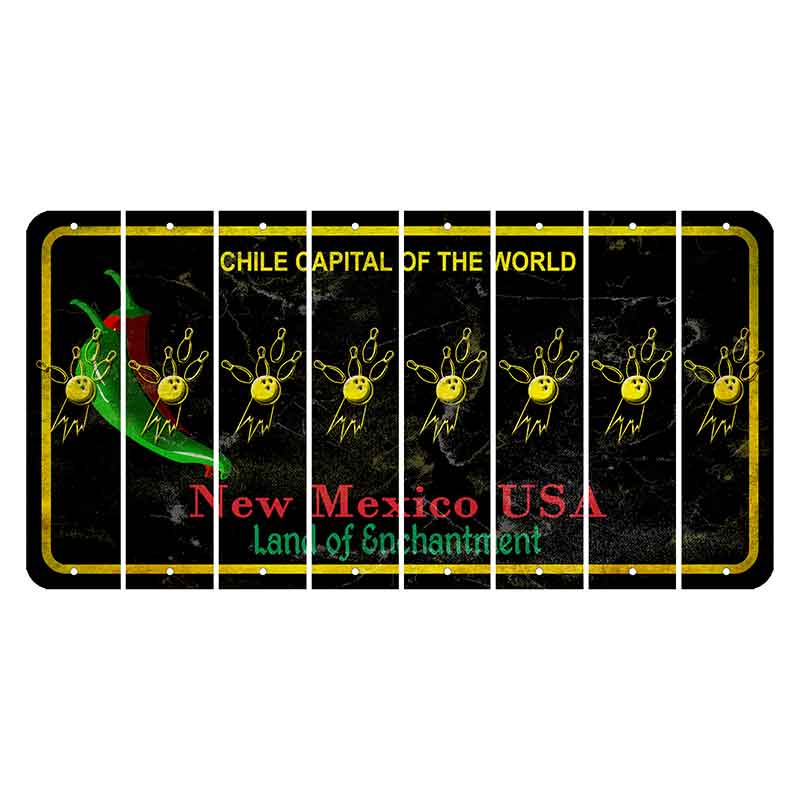 New Mexico Black Chile Cut License Plate Strips (Set of 8) Bowling