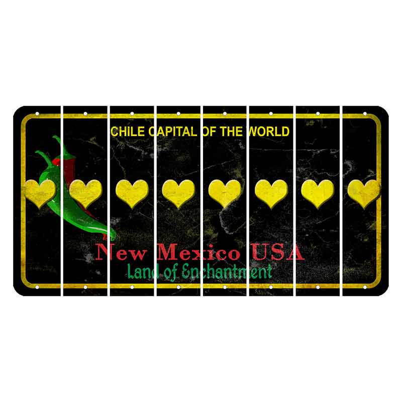 New Mexico Black Chile Cut License Plate Strips (Set of 8) Heart