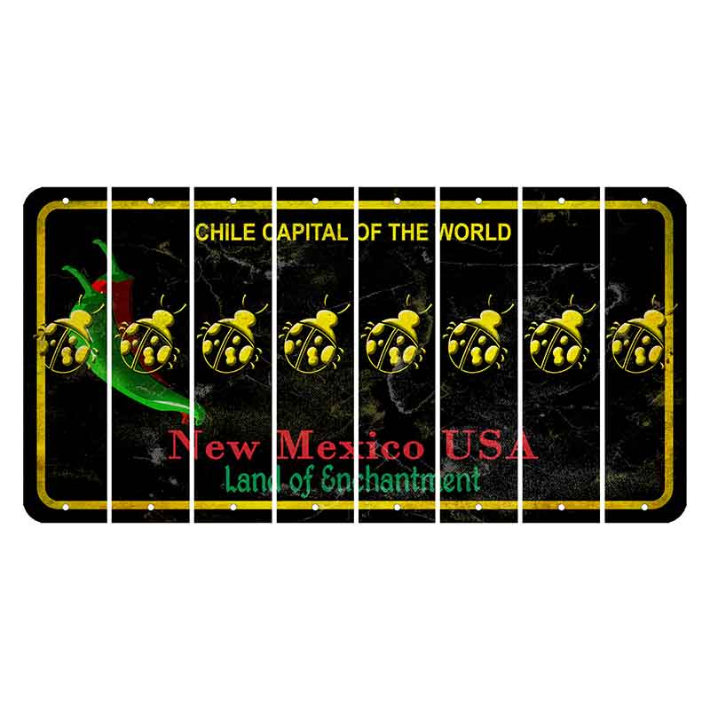 New Mexico Black Chile Cut License Plate Strips (Set of 8) Ladybug