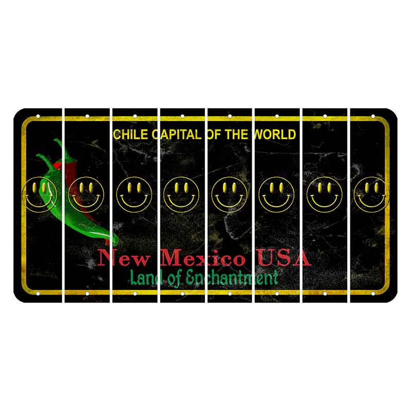 New Mexico Black Chile Cut License Plate Strips (Set of 8) Smiley Face