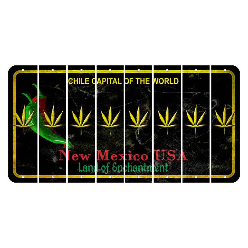 New Mexico Black Chile Cut License Plate Strips (Set of 8) Pot Leaf