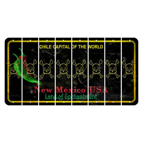 New Mexico Black Chile Cut License Plate Strips (Set of 8) Skull & Bones