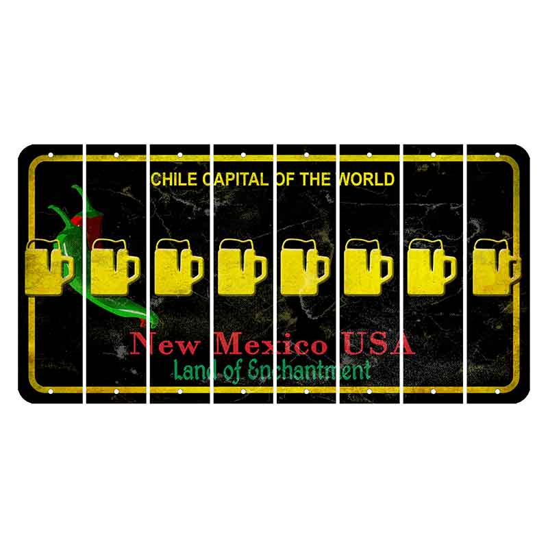 New Mexico Black Chile Cut License Plate Strips (Set of 8) Beer Mug