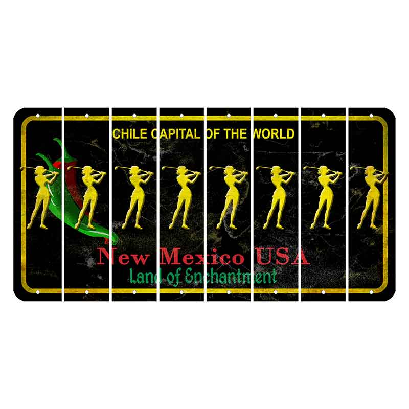 New Mexico Black Chile Cut License Plate Strips (Set of 8) Female Golfer