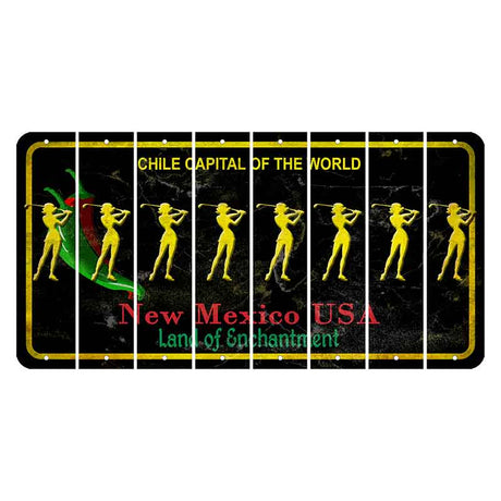 New Mexico Black Chile Cut License Plate Strips (Set of 8) Female Golfer