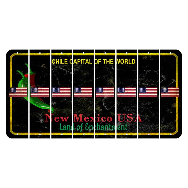 New Mexico Black Chile Cut License Plate Strips (Set of 8) American Flag