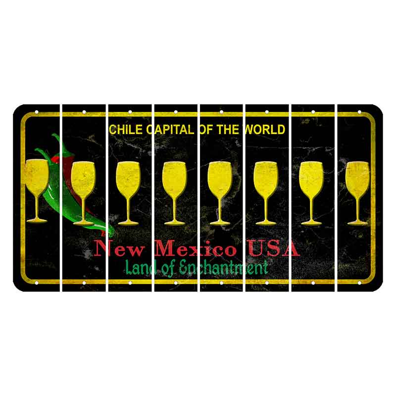 New Mexico Black Chile Cut License Plate Strips (Set of 8) Wine Glass