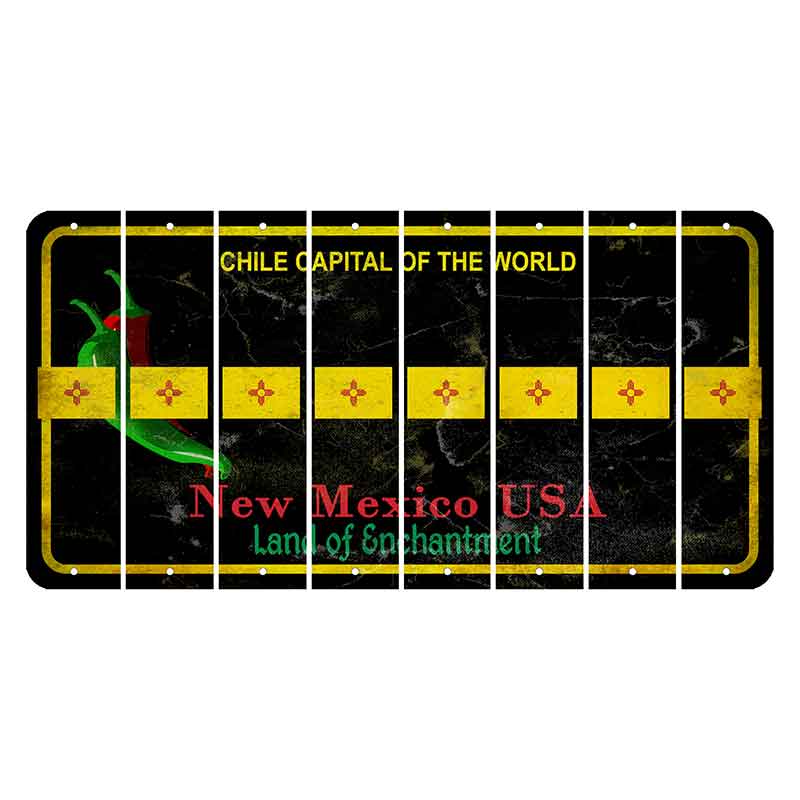 New Mexico Black Chile Cut License Plate Strips (Set of 8) State Flag