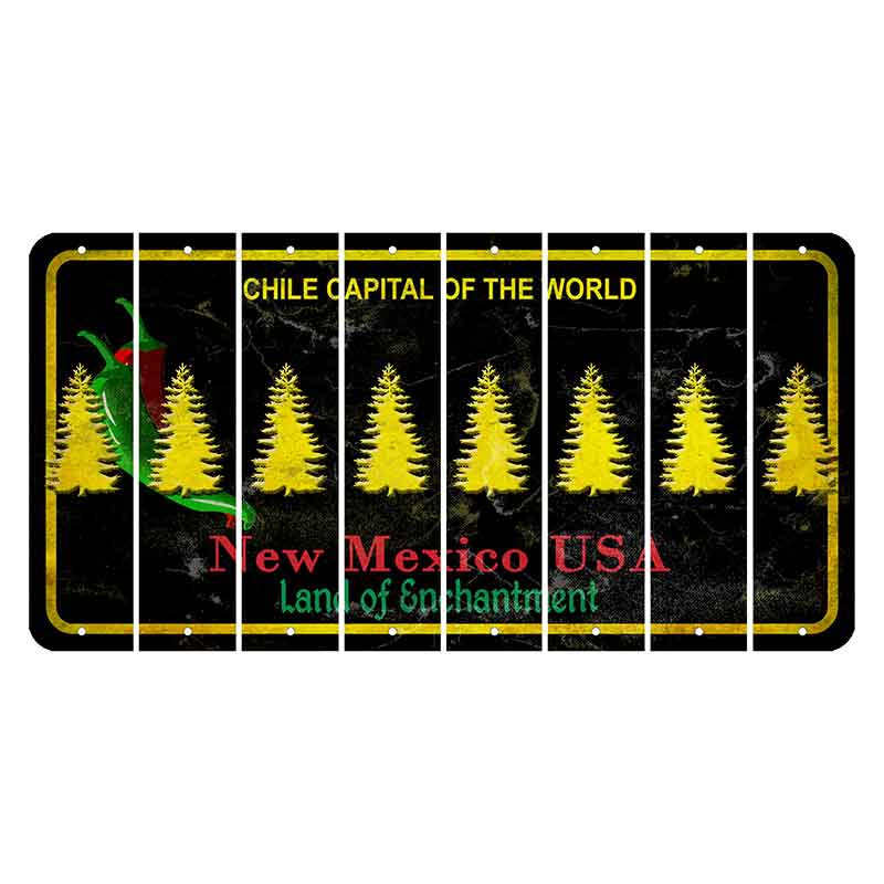 New Mexico Black Chile Cut License Plate Strips (Set of 8) Pine Tree