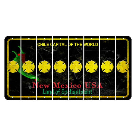 New Mexico Black Chile Cut License Plate Strips (Set of 8) Fire Badge