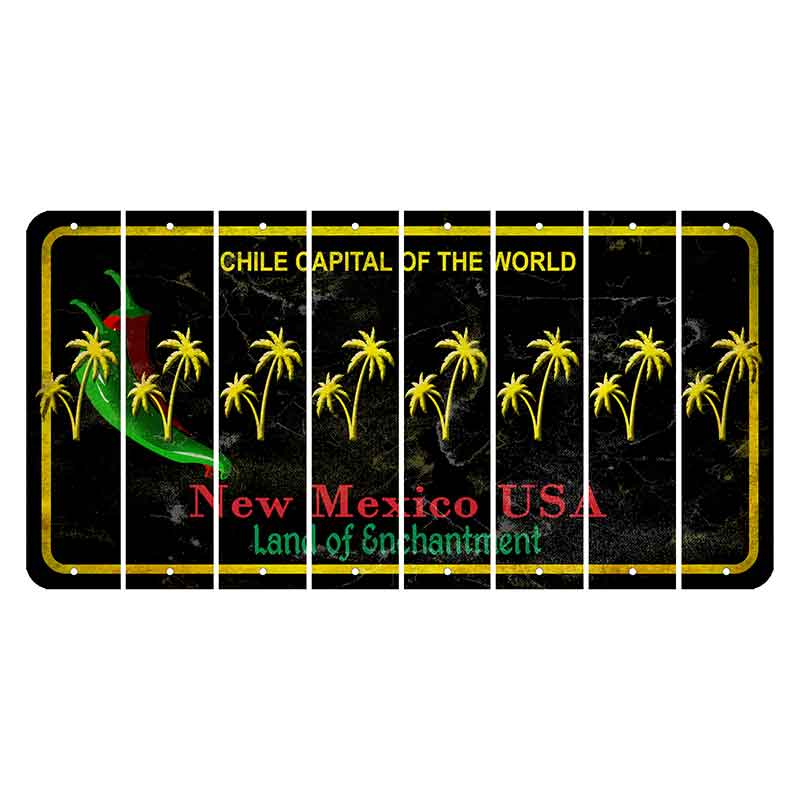 New Mexico Black Chile Cut License Plate Strips (Set of 8) Palm Trees