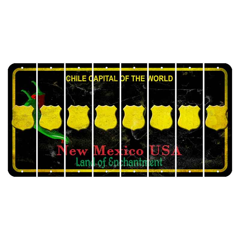 New Mexico Black Chile Cut License Plate Strips (Set of 8) Police Badge