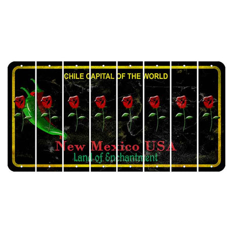 New Mexico Black Chile Cut License Plate Strips (Set of 8) Red Rose