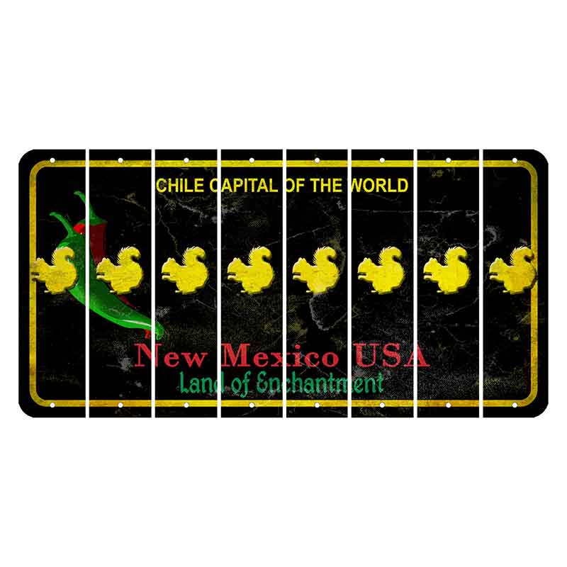 New Mexico Black Chile Cut License Plate Strips (Set of 8) Squirrel