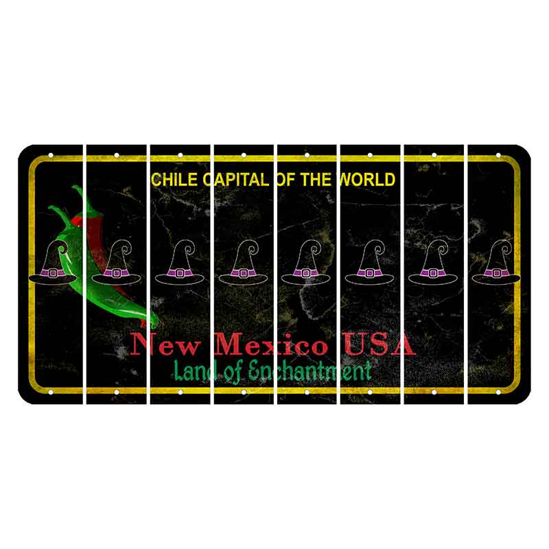 New Mexico Black Chile Cut License Plate Strips (Set of 8) Witches Hat