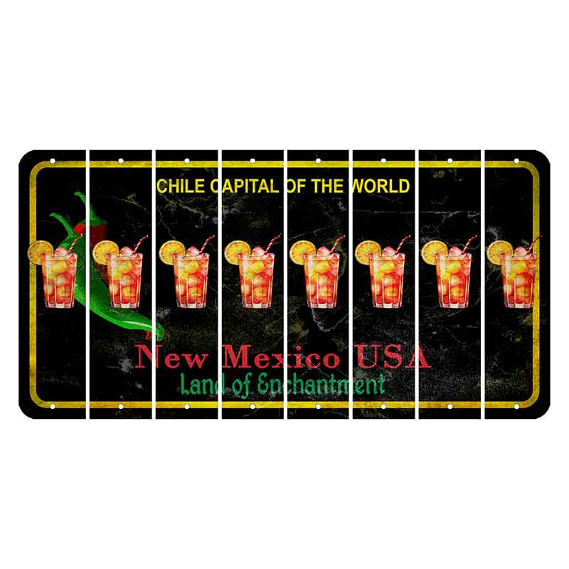 New Mexico Black Chile Cut License Plate Strips (Set of 8) Cocktail