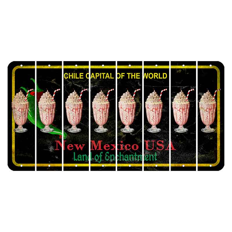 New Mexico Black Chile Cut License Plate Strips (Set of 8) Milkshake