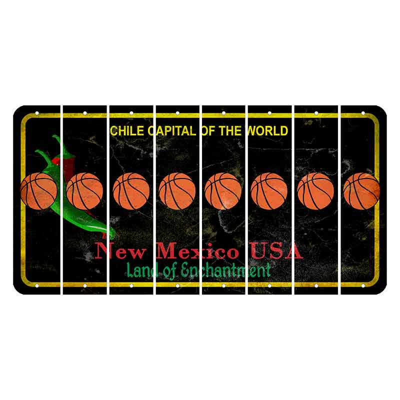 New Mexico Black Chile Cut License Plate Strips (Set of 8) Basketball