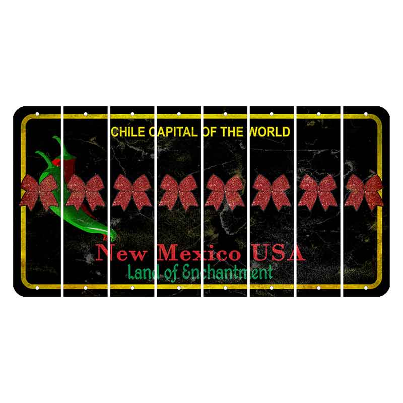 New Mexico Black Chile Cut License Plate Strips (Set of 8) Cheer Bow