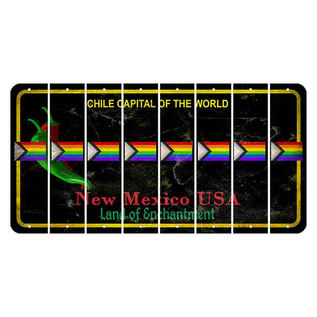 New Mexico Black Chile Cut License Plate Strips (Set of 8) LGBTQ Flag