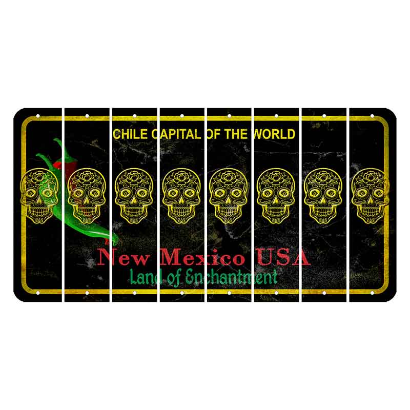 New Mexico Black Chile Cut License Plate Strips (Set of 8) Sugar Skull