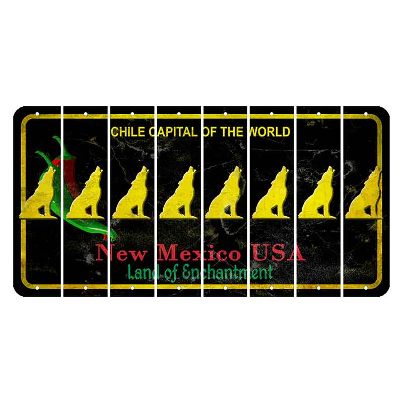 New Mexico Black Chile Cut License Plate Strips (Set of 8) Howling Wolf