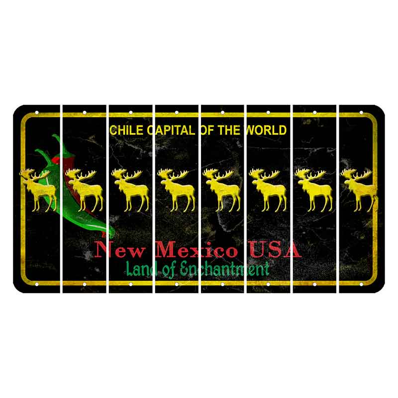 New Mexico Black Chile Cut License Plate Strips (Set of 8) Moose