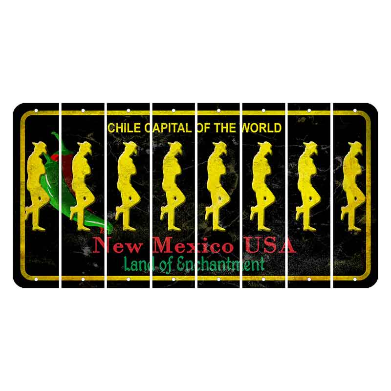 New Mexico Black Chile Cut License Plate Strips (Set of 8) Cowboy - Leaning