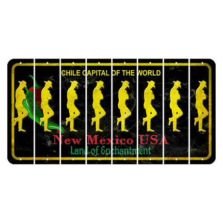 New Mexico Black Chile Cut License Plate Strips (Set of 8) Cowboy - Leaning