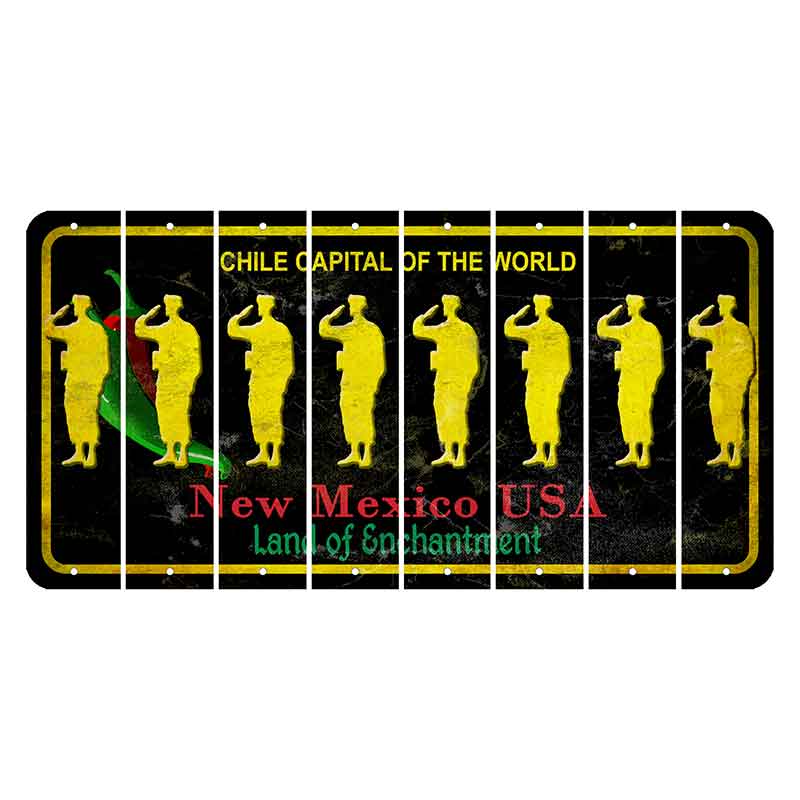 New Mexico Black Chile Cut License Plate Strips (Set of 8) Soldier - Saluting