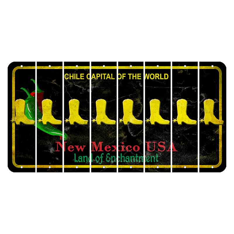 New Mexico Black Chile Cut License Plate Strips (Set of 8) Cowboy Boot