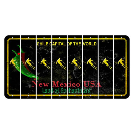 New Mexico Black Chile Cut License Plate Strips (Set of 8) Skier