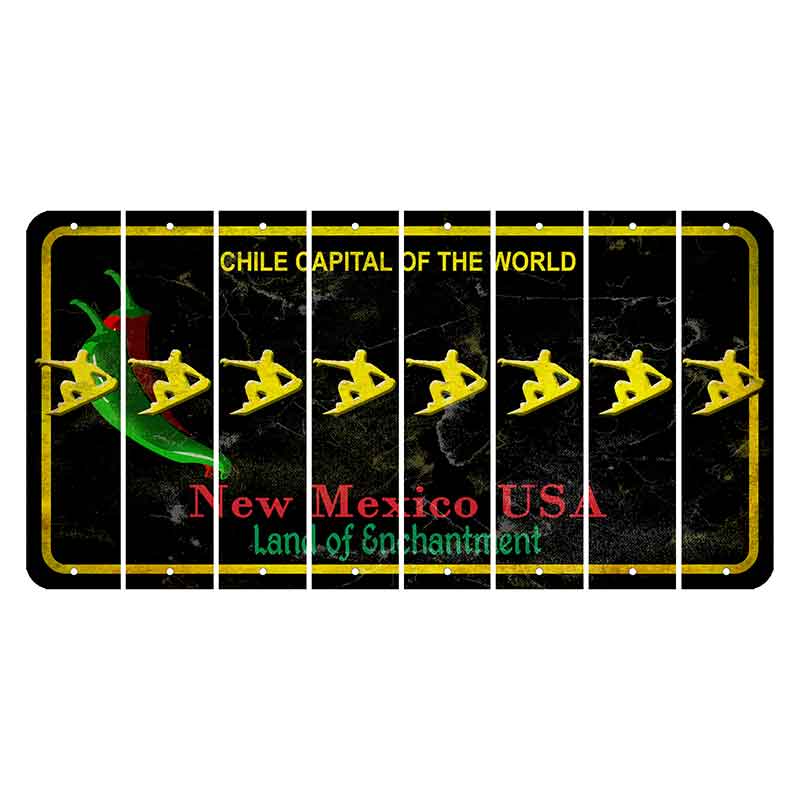 New Mexico Black Chile Cut License Plate Strips (Set of 8) Snowboarder