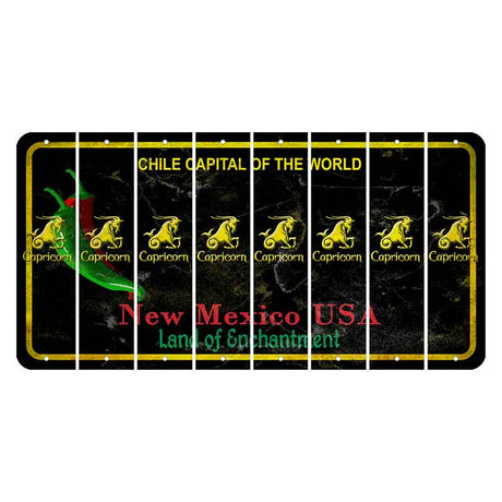 New Mexico Black Chile Cut License Plate Strips (Set of 8) Zodiac Sign - Capricorn