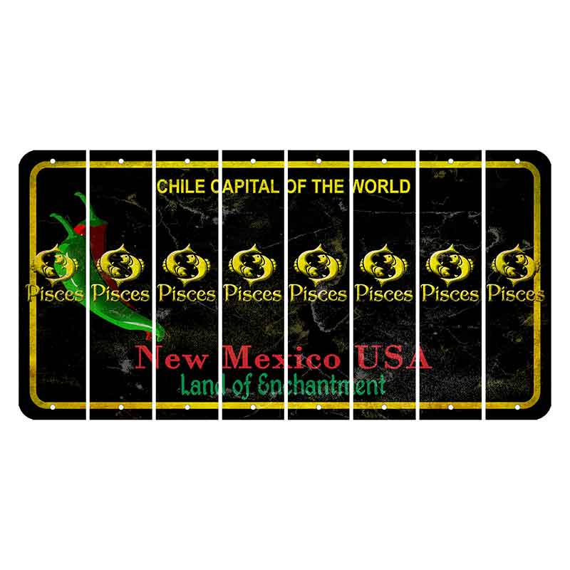 New Mexico Black Chile Cut License Plate Strips (Set of 8) Zodiac Sign - Pisces