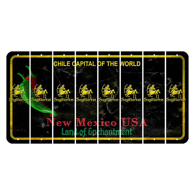 New Mexico Black Chile Cut License Plate Strips (Set of 8) Zodiac Sign - Sagittarius