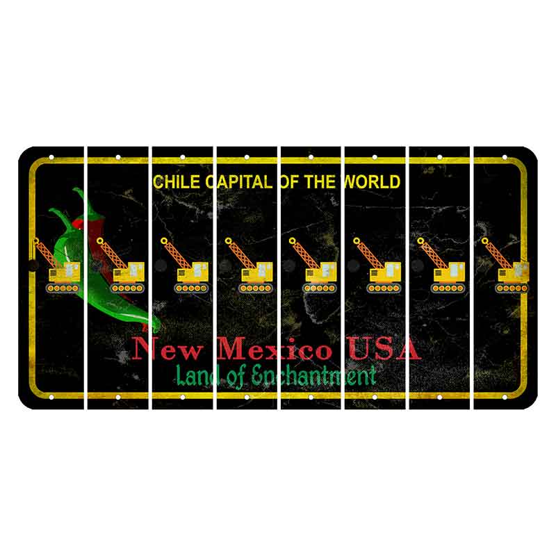 New Mexico Black Chile Cut License Plate Strips (Set of 8) Wrecking Ball Crane