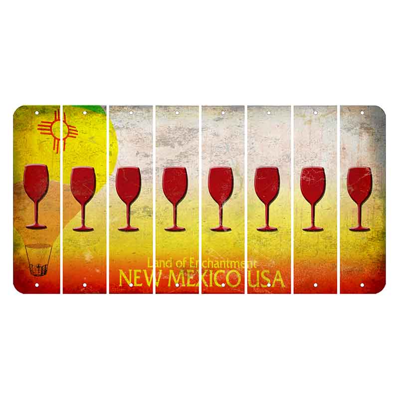 New Mexico Hot Air Balloon Cut License Plate Strips (Set of 8) Wine Glass