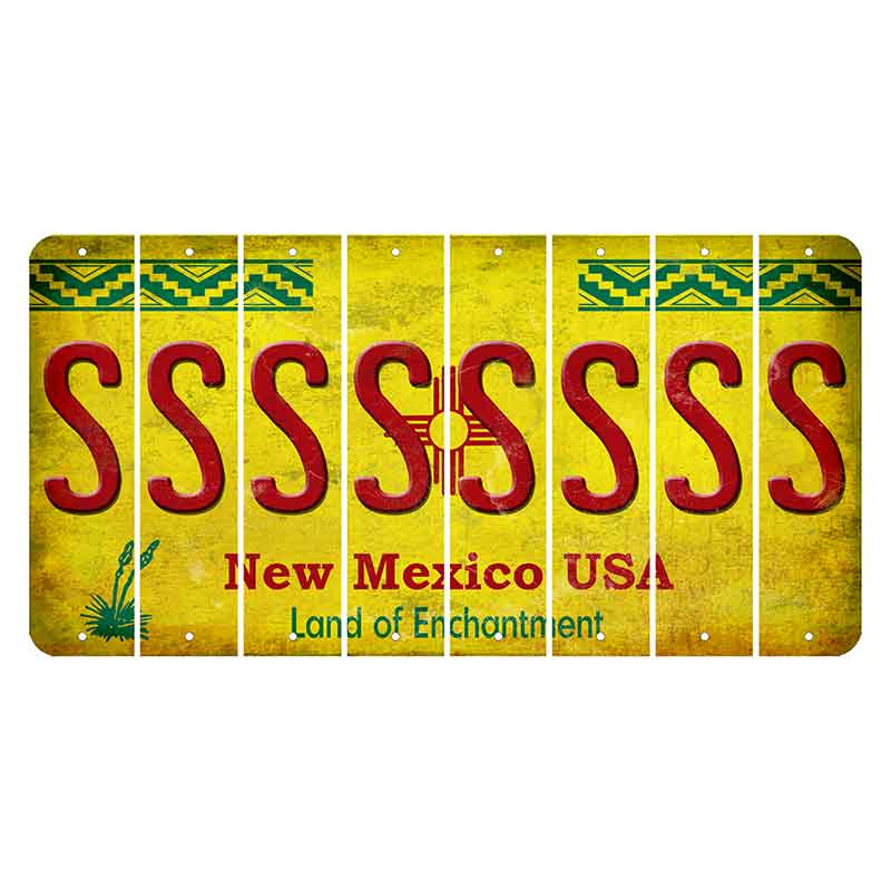 New Mexico USA Yellow Cut License Plate Strips (Set of 8) S