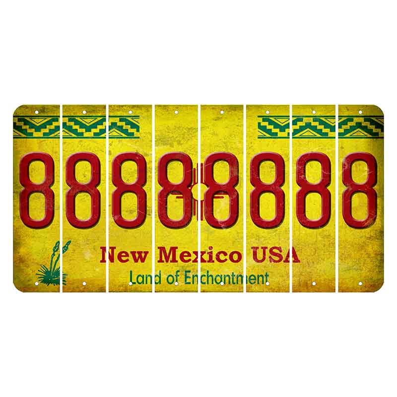 New Mexico USA Yellow Cut License Plate Strips (Set of 8) 8