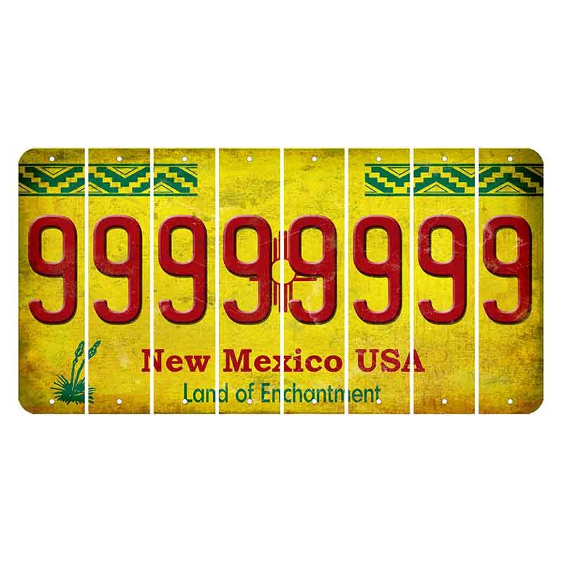 New Mexico USA Yellow Cut License Plate Strips (Set of 8) 9