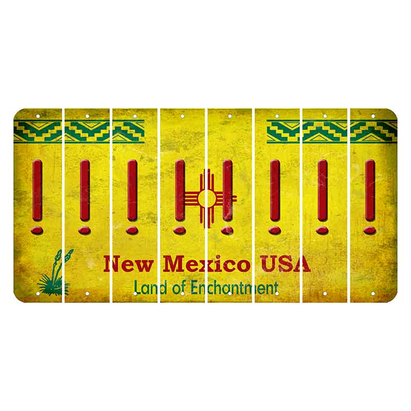 New Mexico USA Yellow Cut License Plate Strips (Set of 8) Exclamation Point